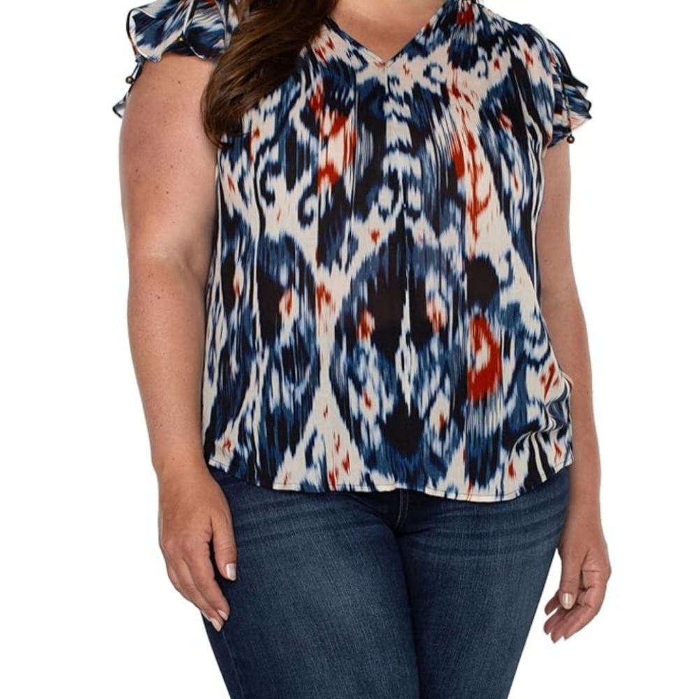 Liverpool Los Angeles Plus Size Shirred V-Neck Dolman Top with Tie Details
